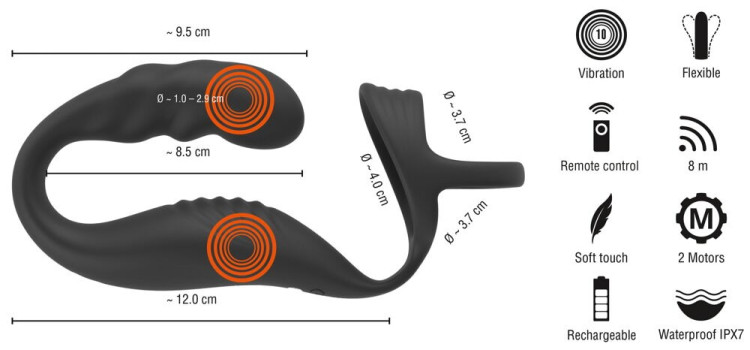 Черное эрекционное кольцо со стимуляцией промежности и анальной пробкой Cock Ring with RC Prostate Plug Черное эрекционное кольцо со стимуляцией промежности и анальной пробкой Cock Ring with RC Prostate Plug