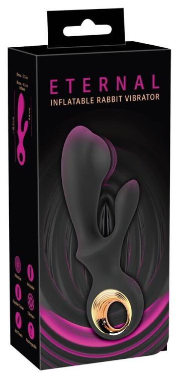 Черный вибратор-кролик с функцией расширения Inflatable Rabbit Vibrator - 18,3 см.